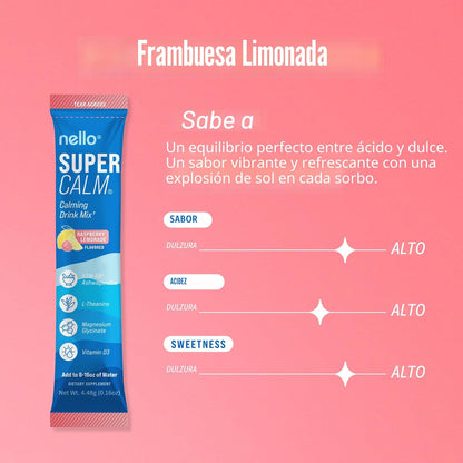 Nello Supercalm - Mezcla de bebida en polvo, reductor de cortisol y ayuda para dormir, L Teanina, Ashwagandha Ksm-66, Magnesio Glicinato, Vitamina D3, Sin azúcar, Sin GMO