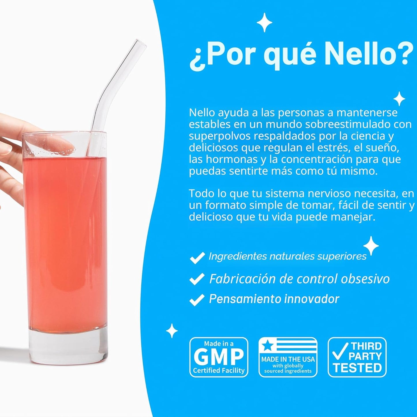 Nello Supercalm - Mezcla de bebida en polvo, reductor de cortisol y ayuda para dormir, L Teanina, Ashwagandha Ksm-66, Magnesio Glicinato, Vitamina D3, Sin azúcar, Sin GMO