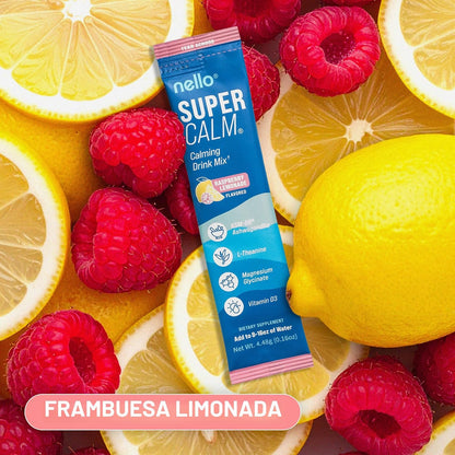 Nello Supercalm - Mezcla de bebida en polvo, reductor de cortisol y ayuda para dormir, L Teanina, Ashwagandha Ksm-66, Magnesio Glicinato, Vitamina D3, Sin azúcar, Sin GMO